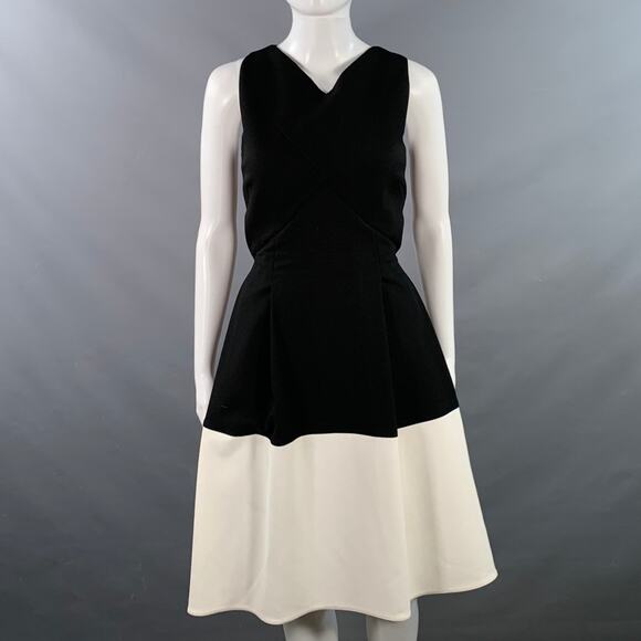 ROLAND MOURET 8 Black White Polyester Blend Color Block Sleeveless A-Line Dress - Picture 1 of 8